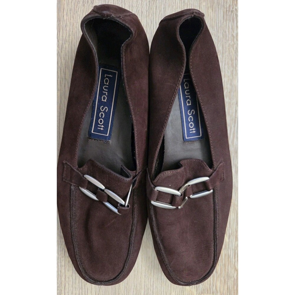 Laura Scott Women's Brown  Leather Slip On Loafers Preowned Size 7 M
